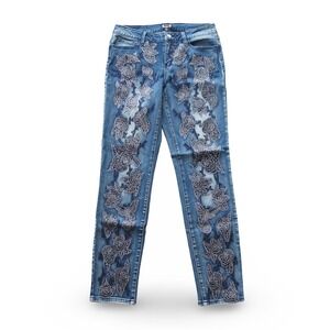 AZI VTG Embellished Floral Skinny Jeans Womens 8 Blue Y2K Stretch Denim Pants